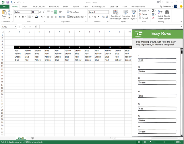 excel action pane